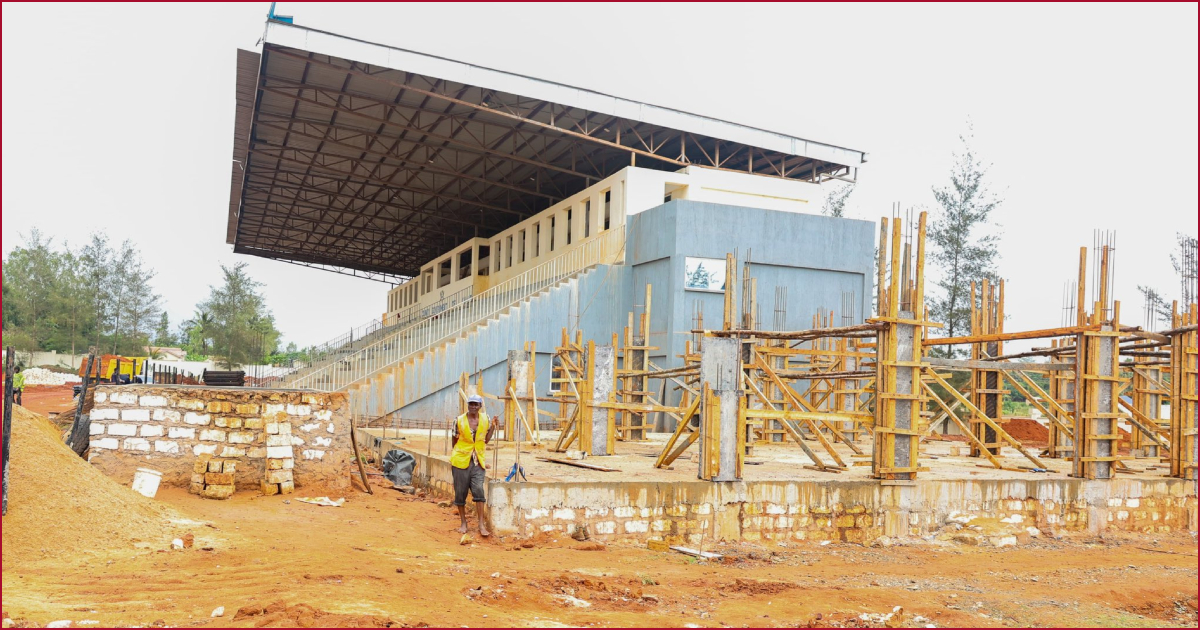 A side view of the terraces at the Kwale Stadium, currently under construction.